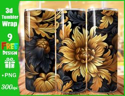 3D Gold Black Floral Botanical Seamless 20 oz Skinny Tumbler