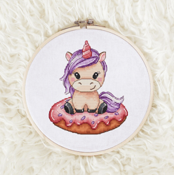 Unicorn on a donut Cross stitch