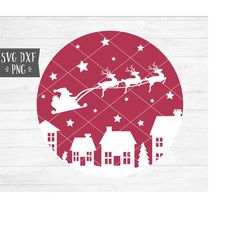 Instant SVG/DXF/PNG Santa and Reindeer Flying (Circle) svg, christmas svg, moon, reindeer flying, santa's sleigh, christ