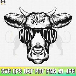 Mom Cow Svg, Mama Cow Face Svg, Cow With Glasses Svg, Mama Cow With Sunglasses Svg, Mama Cow Clipart, Mama Cow Shirt, Co