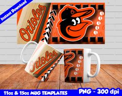 Orioles Mug Design Png, Sublimate Mug Template, Orioles Mug Wrap, Sublimate Baseball Design Png, Instant Download