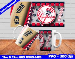 Yankees Mug Design Png, Sublimate Mug Template, Yankees Mug Wrap, Sublimate Baseball Design Png, Instant Download