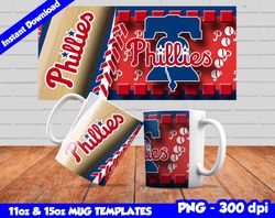 Phillies Mug Design Png, Sublimate Mug Template, Phillies Mug Wrap, Sublimate Baseball Design Png, Instant Download