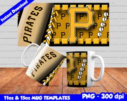 Pirates Mug Design Png, Sublimate Mug Template, Pirates Mug Wrap, Sublimate Baseball Design Png, Instant Download