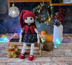 Crochet Christmas doll pattern with knitting clothes, crochet doll pattern with gingerbread Man amigurumi Eng PDF