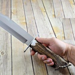 Custom Handmade D2 Steel Bowie Hunting Knife, Stag Horn Handle with Sheath