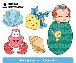 Bundle Layered Svg, Little Mermaid Baby Shower, Girl, Baby Shower, Digital Download, Clipart, PNG, SVG, Cricut, Cut File