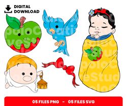 Bundle Layered Svg, Snow White Baby Shower,  Girl, Baby Shower, Digital Download, Clipart, PNG, SVG, Cricut, Cut File