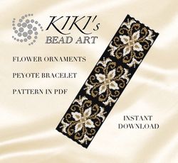 Peyote bracelet pattern Flower ornaments Peyote pattern design 3 drop peyote in PDF instant download DIY