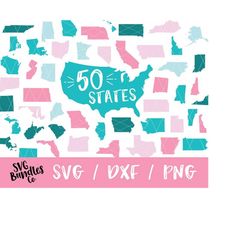 Instant SVG/DXF/PNG United States, Usa svg, dxf, cut file, craft, silhouette, cricut, all states svg, vector, states cli