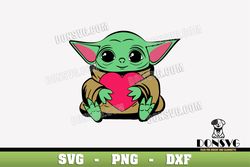 Cute Grogu with Heart SVG Star Wars Valentine png clipart for T-Shirt Design Love Baby Yoda Cricut files