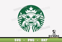 Grogu Starbucks Siren Logo svg files for Cricut Silhouette Baby Yoda Coffee PNG Sublimation The Mandalorian