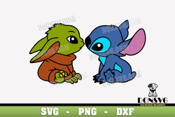 Disney Stitch Kiss Baby Yoda SVG Cute Grogu png clipart for T-Shirt Design Star Wars Child Cricut files