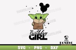 Baby Yoda Birthday Girl SVG Cut File Grogu with Disney Balloon image for Cricut Star Wars vinyl decal