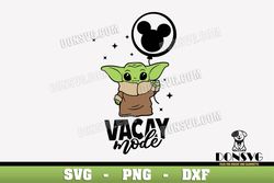 Grogu Disney Vacay Mode SVG Cut File Baby Yoda with Balloon Mickey Ears image Cricut Vacation vector