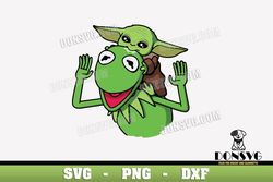 baby yoda and kermit the frog svg cut file hungry grogu image for cricut star wars vinyl decal vector