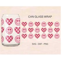 smiley can glass svg, valentines hearts can glass wrap, 16oz libbey full wrap, can glass wrap svg, file for cricut, libb