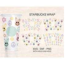 easter cup wrap bundle svg, hippie bunny full wrap, easter egg svg, venti cold cup 24oz, coffee wrap, files for cricut,