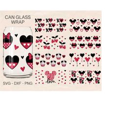 Valentines Can Glass Wrap Bundle, XoXo Glass Wrap, Mouse Ears Svg, 16oz Libbey Full Wrap, Can Glass Svg, File For Cricut