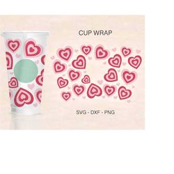 valentines day cup wrap svg, valentines heart full wrap, valentines hearts svg, venti cold cup 24oz, coffee wrap, files