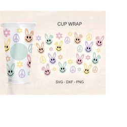 easter cup wrap svg, hippie bunny full wrap, easter egg svg, venti cold cup 24oz, coffee wrap, files for cricut, full wr