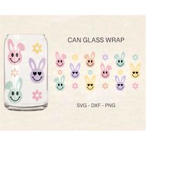 Easter Can Glass Wrap Svg, Bunny Can Glass Wrap, Easter Smiley Svg, 16oz Libbey Full Wrap, Can Glass Svg, File For Cricu