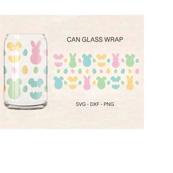 easter bunny can glass wrap svg, easter mouse ears wrap, easter egg, 16oz libbey full wrap, can glass svg, file for cric