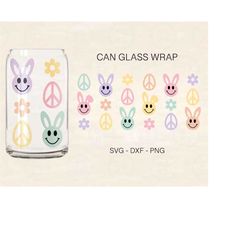 hippie easter can glass wrap, bunny can glass svg, easter egg svg, 16oz libbey full wrap, can glass svg, file for cricut