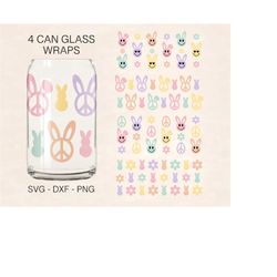 Retro Easter Can Glass Bundle Svg, Hippie Can Glass Wrap, Easter Bunny Svg, 16oz Libbey Wrap, Can Glass, File For Cricut