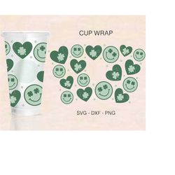st.patrick's day cup wrap svg, st patricks day wrap, smiley cup wrap svg, venti cold cup 24oz, coffee wrap, files for cr