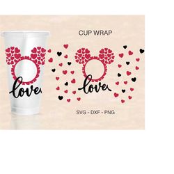 valentines mouse cup wrap svg, valentines full wrap, mouse ears svg, venti cold cup 24oz, coffee wrap, files for cricut,