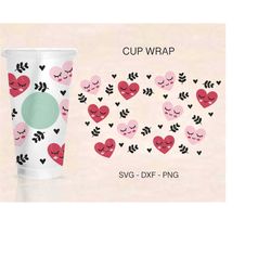 valentines day cup wrap svg, valentines day full wrap, hearts svg, venti cold cup 24oz, coffee wrap, files for cricut, v