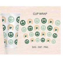 st.patrick's day cup wrap svg, st patricks day wrap, smiley faces cup wrap, venti cold cup 24oz, coffee wrap, files for