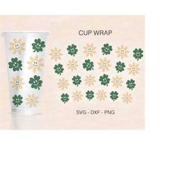 st.patrick's day cup wrap svg, st patricks day wrap, clover leaf svg, lucky svg, venti cold cup 24oz, coffee wrap, files
