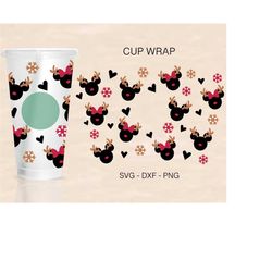 reindeer mouse ears cup wrap svg, christmas full wrap, reindeer mouse svg, venti cold cup 24oz, coffee wrap, file for cr
