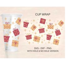 christmas gifts cup wrap svg, christmas full wrap, christmas gift svg, venti cold cup 24oz, coffee wrap, file for cricut
