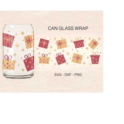 Christmas Gifts Can Glass Svg, Christmas Glass Wrap Svg, Christmas Svg, 16oz Libbey, Can Glass, Files For Cricut, Libbey