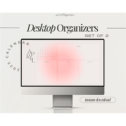 Desktop Organizer Wallpaper with 2023 monthly calendar SET OF 4 | Beige and Pink Aura Gradient aesthetic | Minimalist De