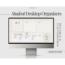 editable desktop wallpaper organizer canva template 2023 calendar bundle | school college student | minimal productivity
