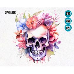 Watercolor Sugar Skull PNG, Day of the Dead Png, Colorful Sugar Skull PNG file for cricut silhouette sublimation print,