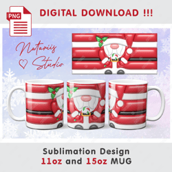 Funny Christmas Santa Claus Pattern - 3D Inflated Puffy Bubble Style - 11oz 15oz MUG - Digital Mug Wrap