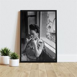 Frida Kahlo Smoking Poster, Mexican Artist, Black and White Wall Art, Vintage Print, Photography Prints, Canvas Wall Art