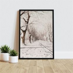 Muted Winter Landscape Painting | Vintage Christmas Art, Canvas Wall Art, Gift Idea, Home Decor, Wrapped, Framed, Hangin