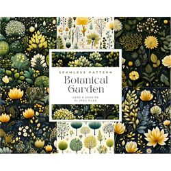 Botanical Garden Seamless Pattern Digital Paper, Leaves Digital Paper, Commercial Use, Seamless Digital paper