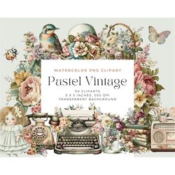 Pastel Vintage  PNG, Vintage Scrapbook Clipart Bouquets, Elements, Commercial Use, Digital Clipart PNG