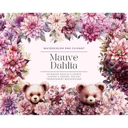 Mauve Pink Dahlia Flowers PNG, Dahlia bouquets, Watercolor Floral Clipart Bouquets, Elements, Commercial Use, Digital cl