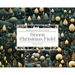 Green Christmas Field Digital Paper, seamless Green Field patterns, Sublimation, Journaling, Watercolor Seamless Pattern