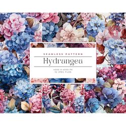 Watercolor digital paper pack, hydrangea scrapbook, hydrangea seamless pattern, Sublimation, Journaling, Watercolor Seam