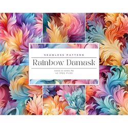 Rainbow Damask Digital Paper, seamless Damask patterns, Damask Pattern, Sublimation, Journaling, Watercolor Seamless Pat
