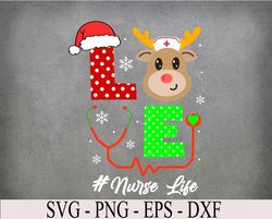 Christmas Nurse Scrub Tops For Women Love Reindeer Nurse  Svg, Eps, Png, Dxf, Digital Download